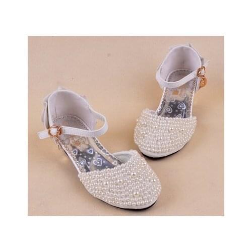 2020 Summer Hot Wedding Flower Girls High-Heeled Princess Pearl Beading Sandals Children Kids Dance Performance Single Shoes X5