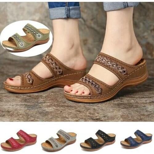 Women Sandals Orthopedic Slippers Open Toe Summer Shoes Vintage Low Heels Female Platform Shoes Corrector Sponge Walking Sandals