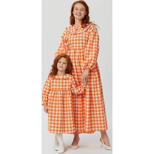 Family Clothes Mother-Baby Daughter Dress 2021 Summer Fashion Muslim Red Black Green Orange Yellow Matching Outfit