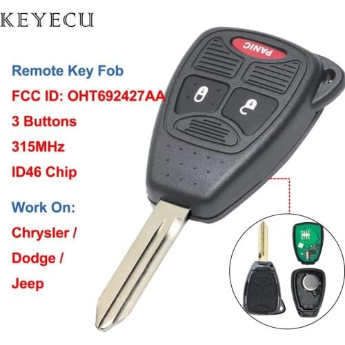 Keyecu Remote Key Fob 315MHz ID46 3 Buttons Car Key for 2006 2007 2008 Dodge 1500 2500 3500, FCC: OHT692427AA