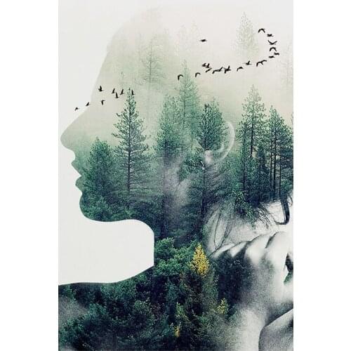 Nordic Decoration Girl Fog Forest Lanscape Scandinavia Style Nature Scenery Wall Art Canvas Poster Living Room Home Decor