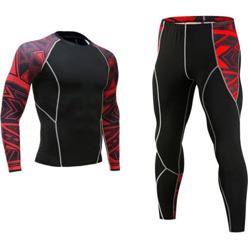 2Pcs/Set Men Sets Printed Tracksuit Compression Shirt Pants Workout Rashguard Tights костюм мужской Mens Clothing 2021
