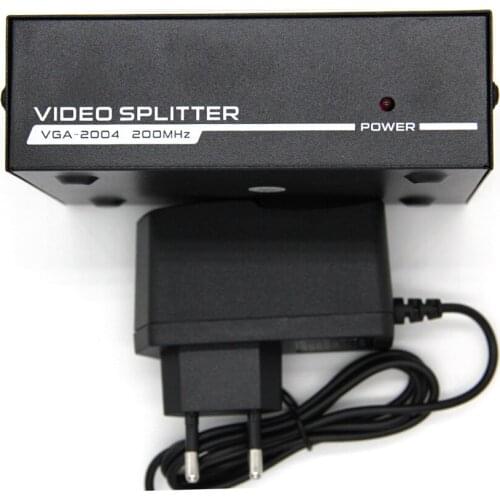 VGA Splitter 1x4 1 to 4 ports VGA Video Splitter 200MHz Support 1920x1440 with power adapter for VGA Adpater for pc Monitor