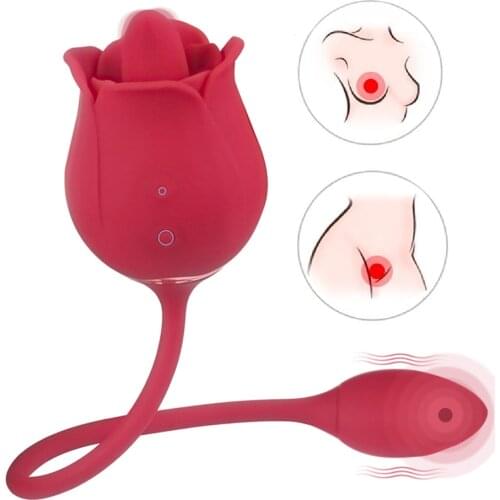 2-in-1 G-spot Vibrator, Rose Tongue Licking Vibration Sex Toys for Couples Double Penetration Dildo Clitoris Nipple Stimulator