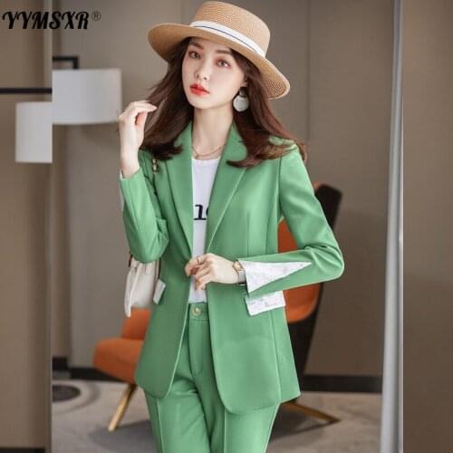 Large Size S-4XL High-quality Womens Pants Suit Two-piece Suits Winter 2021 New Slim Temperament Professional Wear Female