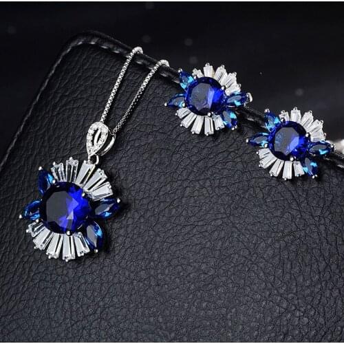 Funmode Blue Green Purple AAA Cubic Zirconia Jewelry Sets For Women Bridal White Gold Chain Necklace Hip Hop Style Set FS08