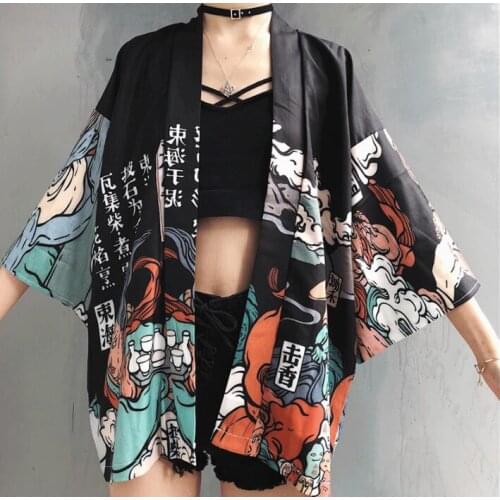 Summer Woman Cardigan Japanese Kimono Yukata Cardigan Fashion Woman Loose Dress