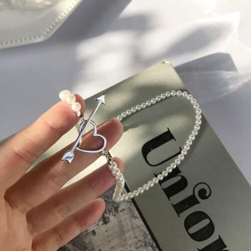 Silvology 925 Sterling Silver Arrow Heart Pearl Necklace for Women Creative Luxury Temperament Necklace Fashionable Jewelry 2021