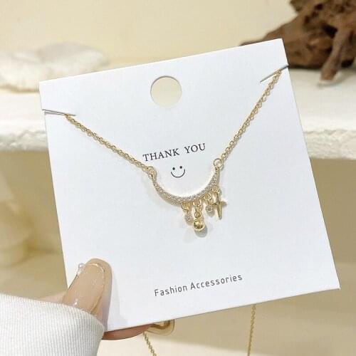 Vintage Titanium Steel Jewelry For Women Simple Eleagnt Cute Moon Star Tassel Pendant Necklace Fashion Accessories