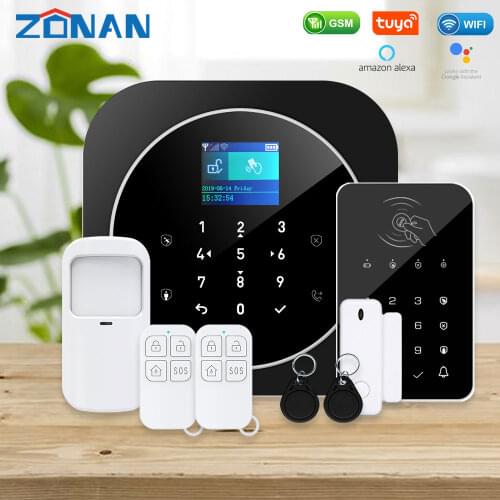Zonan Alarm Security System Tuya Wifi Gsm Home Burglar Wireless Touch Keyboard RFID Card Keypad App Control Smart Home Kits