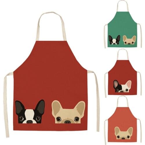 1 Pcs Cute Cartoon Dog Cat Printed Kitchen Aprons Cotton Linen Home Cooking Baking Coffee Shop Cleaning Accessory
