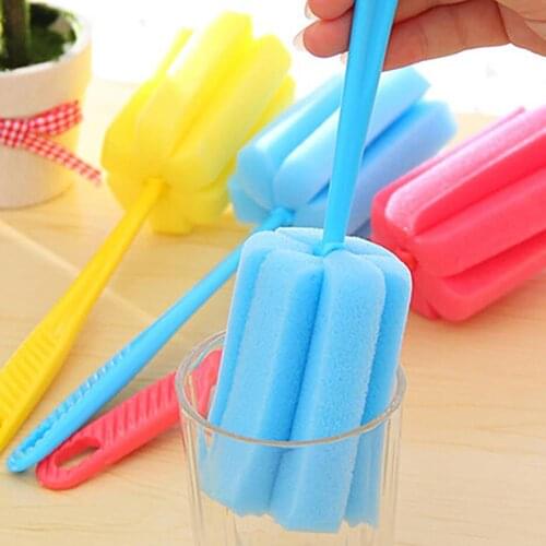 1PCs Long Handle Easy Cup Brush Sponge Cleaner Cleaning Brush Bottle Glass Cup Scrubber Washing Kitchen Tool Random Color