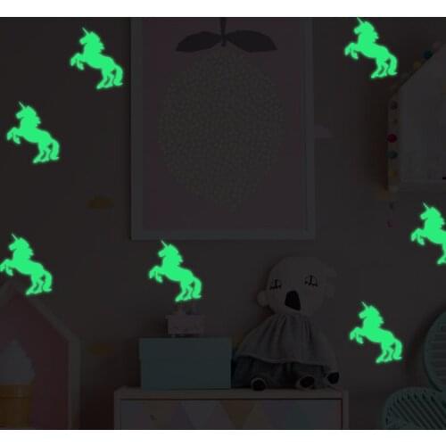 10pcs/set Fluorescent Unicorn Luminous Wall Sticker Golw In The Dark Decor For Porch Bedroom Art Decals Peel & Stick Wallpaper