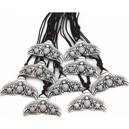 12pcs/lot Handmade Cool Ethnic Tribal White Imitation Yak Bone Shark/Whale Tail Surfing Turtles Pendant Necklace Gift MN544