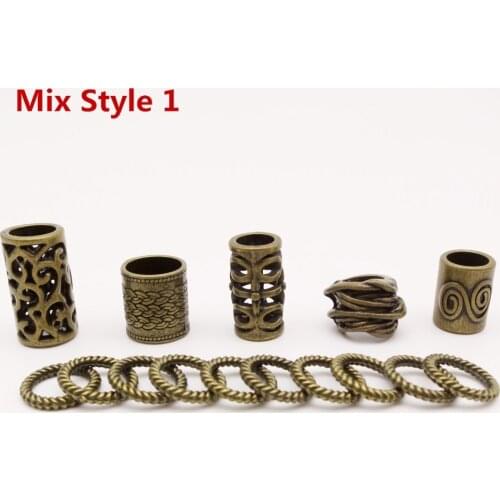 15Pcs/Pack viking Rune Mix Antique Bronze hair braid dread dreadlock beard beads rings tube for men women hair Accessories