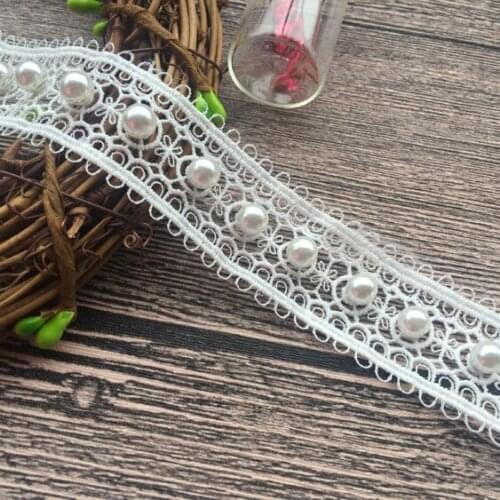 2yards/lot Handmade Beaded Pearl Lace Accessories Clothes Skirt Collar DIY Width 2cm