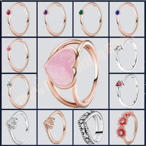 2021 Valentines Day 925 Sterling Silver Rose Gold Heart-shaped Rings Red Pink Zircon The Most Popular Jewelry Gift For Women