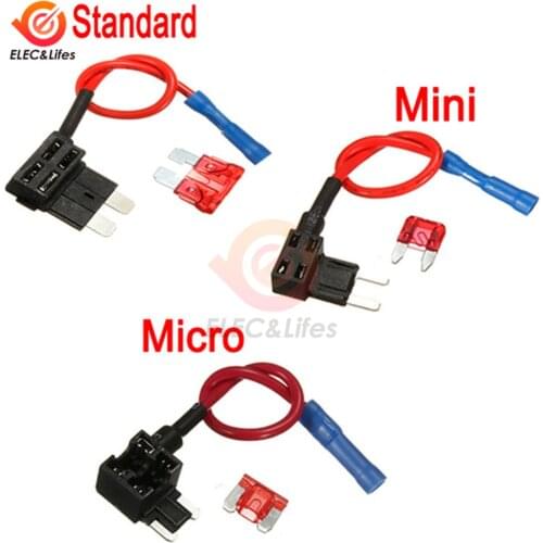 12V Car Blade Fuse Holder Add-a-circuit TAP Adapter Micro Mini Standard ATM APM Blade Automotive fuses with 10A AMP Fuse wire