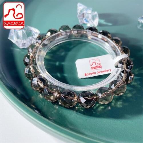 Baceda help relax reconnect regain composure Natural Crystals of Smoky Quartz Faceted Beads Elastic Bracelet Unisex Gift Box
