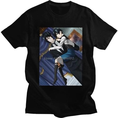 Black Butler T Shirt Sebastian Ciel Phantomhive Tshirt Men Short Sleeve Kuroshitsuji Anime T-shirt Manga Printed Tee Cotton Top