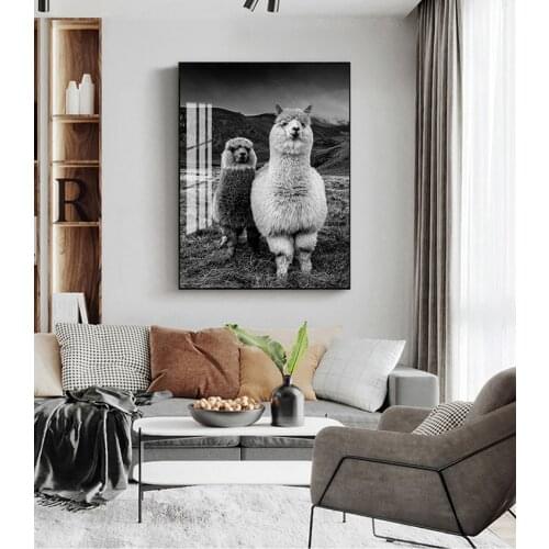 Picture Llama Black and White Wall Kids Room Decor Alpaca Poster Canvas Art Painting Animal Prints Wall Art Nursery Decorative