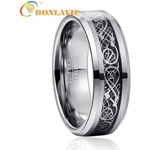 Black Carbon Fiber Black Dragon Tungsten Steel Ring Comfort Fit Full Size 6-13 Engagement Party Female Jewelry