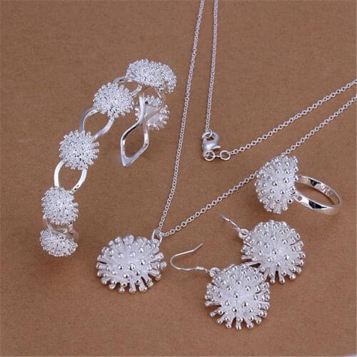 Hot charm 925 sterling Silver Fireworks Pendant necklaces earring cuff bangles bracelets rings Jewelry set for women Party Gifts