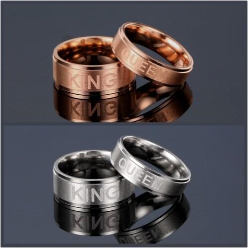Fashion His Queen Her King Couple Ring Stainless Steel Wedding Ring for Women Men Jewelry Rose Gold Silvery Ring