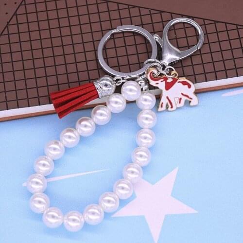 Fashion Society Greek Letters Sign Red Tassel Elephant Pearl Chain DELTA Key Chains DST Sorority Key Rings For Women Bags