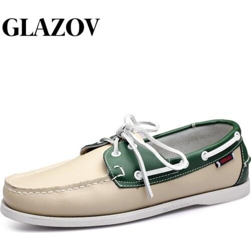 GLAZOV Brand New Genuine Leather Mens Casual Boat shoes Hand Sewing Moccain Loafers Shoes Driving Fashion Mens Handmade Shoes