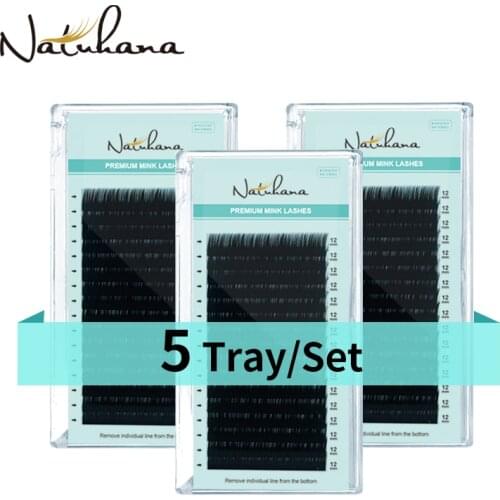 NATUHANA Wholesale 5Cases/Lot Artificial Mink Eyelash Extension Set B C D Curl Silk Eye Lashes Individual False Mink Eye Lashes