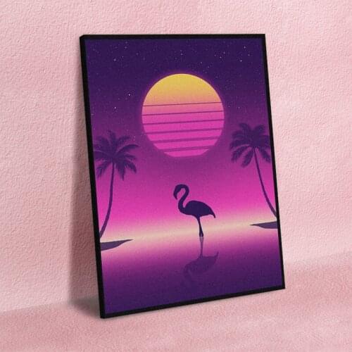 Canvas Print Painting Wall Flamingo Retrowave Synthwave Art Posters Modular Cuadros Home Decor Picture Living Room Frame