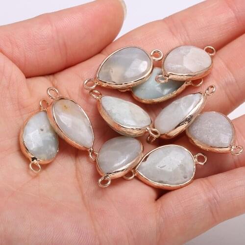 Natural Stone Water Drop Shape Faceted agates Pendant Double hole connector for jewelry making DIY necklace bracelet accessories