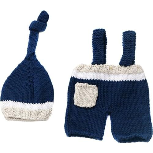 New Newborn Knitted Hat with Pants Handmade Soft Breathable Photography Costume Set