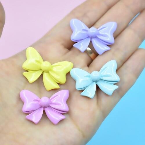 New Ribbon Knot Bow Resin Cabochons 10pcs 30*20*7mm Pastel Solid Colors Fatback Patch Sticker Embellishments Scrapbooking Beads