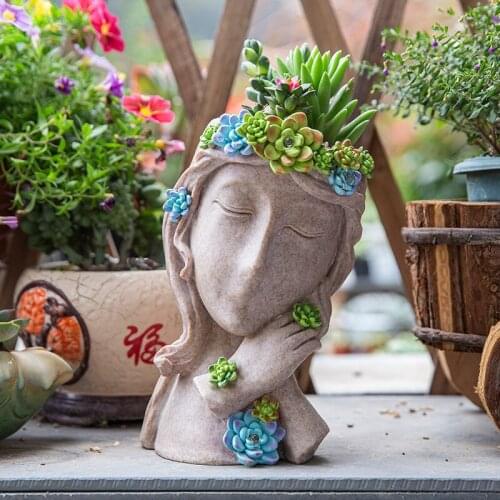 Outdoor solar goddess fleshy flower pot resin sculpture home balcony courtyard garden micro landscape decoration crafts