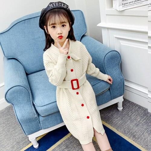 2020 girls dress kids dresses for girls clothes fashion sashes single-breasted knitted princess dress children clothes vestidos