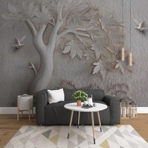 Custom Mural Wallpaper 3D Embossed Maple Tree Bird Photo Background Wall Painting Living Room Bedroom Picture Home Decoration