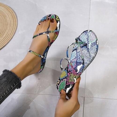JAYCOSIN Sandalias Women Large Size Snake Print Sandals All Over Toe Flat Beach Shoes Ladies Casual Fashion 2021 New Footwear