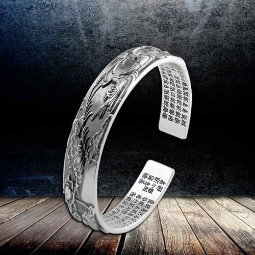 MetJakt Thai Silver Jewelry, Silver 999 Jewelry Mandarin Duck Scripture Opening Bracelet