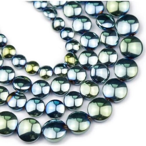 YHBZRET Natural Green Hematite Stone 6/8/10mm Coin Flat Round Spacer Loose Beads For Jewelry Making Diy Bracelets accessories