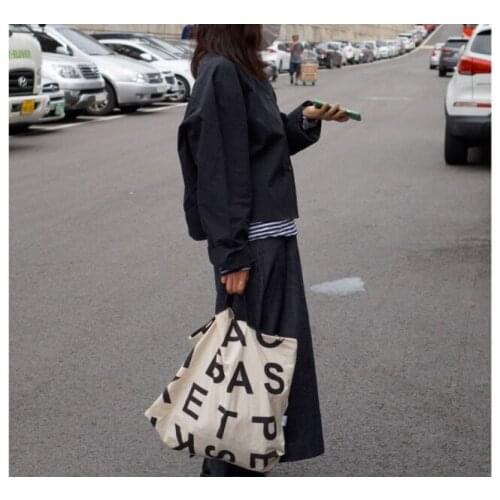 Women Canvas Casual Shoulder Bags Korean Stylish Cloth Letter Print Handbag Tote Big Capacity Shopping Travel Bags