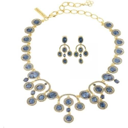 2018 Amybaby Luxury Fashion Blue Crystal Womens Tassles Drop Earring Necklace Jewelry For Party