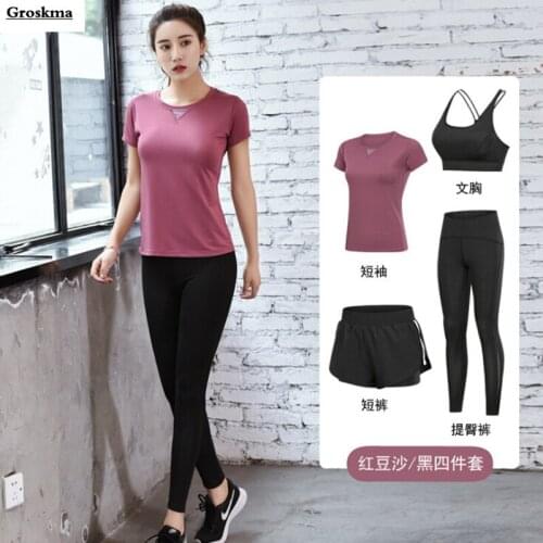 Sportswear 4 piece set women yoga bra+t shirt+shorts+leggings fitness gym training clothing outdoor running suit sets tights