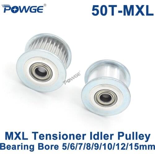 POWGE 50 Teeth MXL synchronous Pulley Idler Tensioner Wheel Bore 5/6/7/8/9/10/12/15mm with Bearing Passive pulley 50teeth 50T