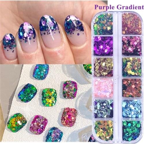 1 Box 12 Colors Sparkly Holographic Glitter Sequins Chameleon Color Changing Chunky Hexagon Mixed Glitter Flakes Manicure Craft