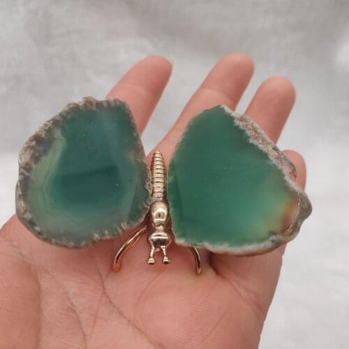 1PCS Large-sized Natural Green Agate Slice Butterfly Stones Quartz Home Decor Gift large-sized