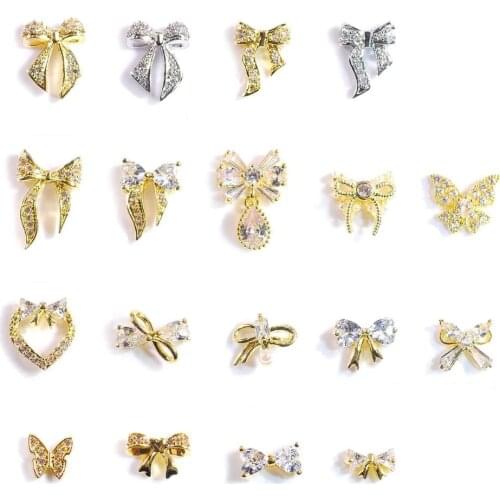 1Pcs Gold Silver Butterfly Nail Art Tips 3D Alloy Zircon Nail Decorations Pendant Charm Manicure Jewelry Accessories