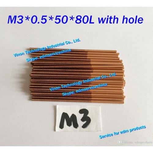 10pcs/lot) M3*0.5*50*80mm Metric Copper Orbital Tapping Electrode with flushing hole for edm copper thread electrode M3
