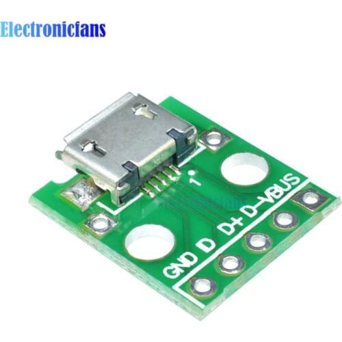 10Pcs/Lot MICRO USB to DIP Adapter 5Pin 2.54mmDip Female Connector Micro Usb Type PCB Pinboard Converter